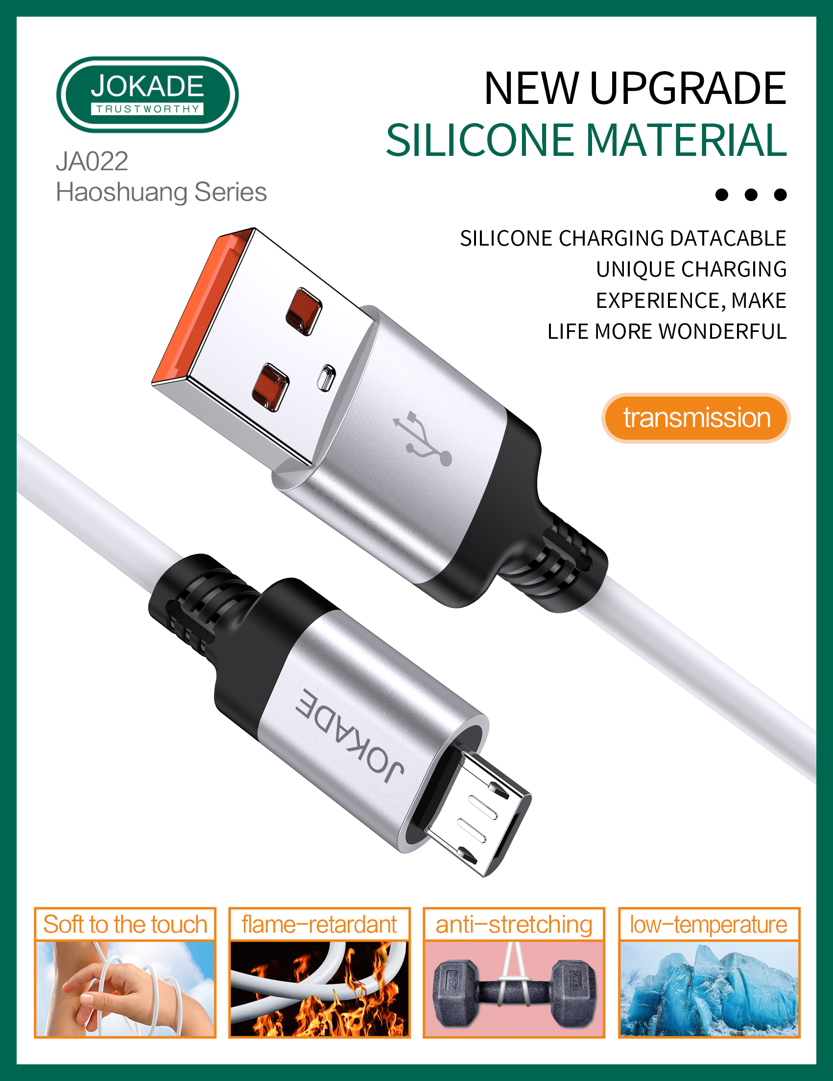 JOKADE Od3.5mm 3A 5A Fast Charging Data Cable - Durable & Efficient