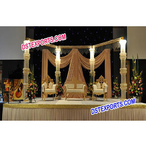 Escenario de boda con pilares de cristal dorado, último diseño, pilar de Metal de latón, nuevo estilo, conjunto de escenario de boda - Product Image 1