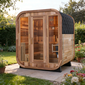 Cabina de Sauna Exterior para 6 Personas, Cuadrada, de Cedro Rojo, con Calentador de 9KW y Puerta de Vidrio Templado - Product Image 2