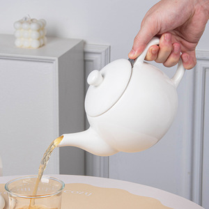 Juego de Té de Cerámica Estilo Europeo para el Hogar, Tetera Individual, Hervidor de Agua, Filtro de Acero Inoxidable, Celadón Blanco Brillante - Product Image 4
