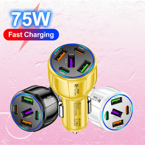 75W <span class=keywords><strong>Usb</strong></span> <span class=keywords><strong>Mini</strong></span> Metalen Digitaal <span class=keywords><strong>Display</strong></span> 5 In 1 Autolader 3usb + 2pd Snel Opladen Auto Oplaadadapter Compatibel - Product Image 2