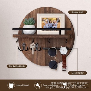 Wooden <b>Wall</b> <b>Mounted</b> Key Rack Round Shape With <b>Shelf</b> For Keys And Small Items - Product Image 4