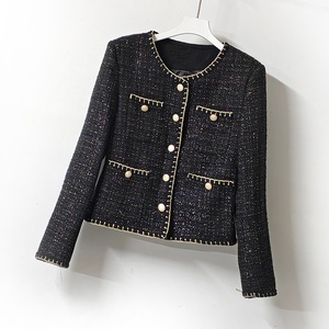 Giacca di <span class=keywords><strong>Tweed</strong></span> Bouclé corta da donna nera piccola per <span class=keywords><strong>abiti</strong></span> classici da ufficio - Product Image 2