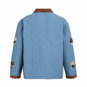 Giacca da Lavoro Vintage Personalizzata per <span class=keywords><strong>Uomo</strong></span>, Blu Trapuntata con Colletto <span class=keywords><strong>in</strong></span> Velluto a Coste, Chiusura Stile Vigili del Fuoco, <span class=keywords><strong>in</strong></span> Cotone e Nylon - Product Image 2
