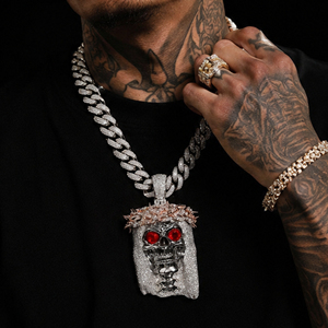 Pendentif Tête <span class=keywords><strong>de</strong></span> <span class=keywords><strong>Mort</strong></span> Sertie <span class=keywords><strong>de</strong></span> Pierres Rouge Yeux Couronne d'Épines Bijoux Hip Hop pour Hommes Streetwear Quotidien et Spectacles <span class=keywords><strong>de</strong></span> Rap - Vente Flash - Product Image 3