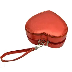 Portable Pink Heart Shape Jewellery Case Leather Customized Travel Jewelry Box Organizer