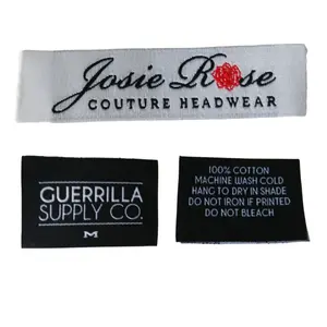 Etiqueta tecida com logotipo personalizado, etiqueta de poliéster e algodão para roupas, etiqueta principal lavável para roupas, etiquetas para roupas