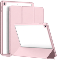 Étui pour tablette iPad 10.2 7e, 8e et 9e génération en cuir PU à trois volets et coque arrière transparente en PC avec rangement pour stylet