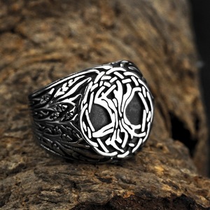 Bague en acier inoxydable pour hommes, design arbre de vie Viking, style Hip Hop, bijoux cadeau, motif végétal rond, forme géométrique - Product Image 4