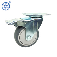 Roulette à blocage pivotant de freins, 4 pièces, roues de chariot, roues de lit verrouillage, en plastique WBD, noyau gris, 3-5 pouces, Tpr 3/4/5 pouces