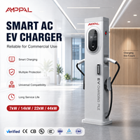 Stasiun Pengisian Daya Cepat Listrik Komersial Baru Amppal 22kW 44kW IP54 AC untuk Mobil Listrik yang Dipasang di Lantai