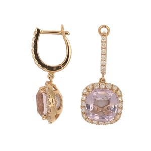 Amethyst Square Gemstone <b>Diamond</b> Halo <b>Dangle</b> <b>Earrings</b> 18K Rose Gold White Gold Luxury Jewelry Women Accessory - Product Image 1