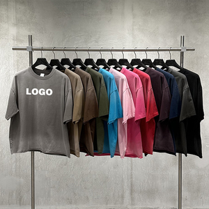 T-shirt Boxy da Uomo in <span class=keywords><strong>Cotone</strong></span> Pesante 280gsm 100% con Bordo Grezzo, Manica Corta, Lavaggio Acido, Stile Vintage Personalizzato, Streetwear - Product Image 1