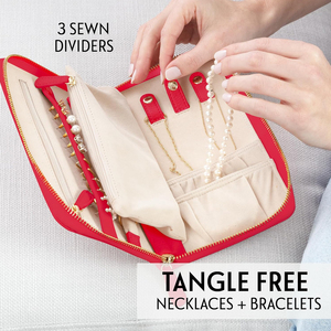 Portable Red Jewelry Travel Case Foldable Roll Bag <strong>Zipper</strong> Portfolio Pouch for Tangle Free Necklace, Earrings, Rings, <strong>Bracelets</strong> - Product Image 6