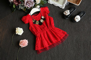 Estate pizzo rosso 2pcs dei bambini stabiliti altri capretto ragazze di abbigliamento alla moda - Product Image 5