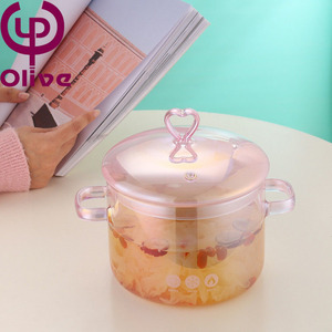 Couvercle de <span class=keywords><strong>pot</strong></span> de soupe binaural rose à double poignée à haute teneur en borosilicate pour gaz/électrique/céramique pour usage domestique ensemble de deux casseroles pour - Product Image 5