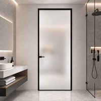 Porte battante minimaliste insonorisée et résistante à l'eau en verre trempé, cadre étroit en alliage d'aluminium, pour intérieur, chambre et salle de bain