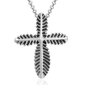 Stainless Steel <b>Cross</b> Pendant Necklace Unisex Leaf Design Fashion Jewelry SP009 - Product Image 1