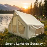Grande tente familiale portable quatre saisons pour le camping, imperméable, en toile Oxford, en coton aérien, glamping, gonflable, deux chambres