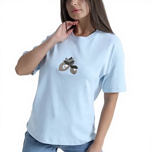 Camiseta Informal Blanca para Mujer, Corte Regular, Decoración con Logotipo, Manga Corta, Cuello Alto, 100% Algodón Jersey, Secado Rápido, Transpirable - Product Image 1