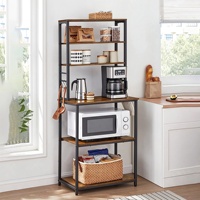 Étagère de cuisine à 5 niveaux avec crochets, support pour micro-ondes, étagère de rangement, étagère utilitaire autoportante, style industriel, brun rustique