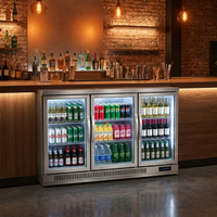 Réfrigérateur à boissons sous comptoir avec refroidissement par ventilateur, 3 portes vitrées, vitrine réfrigérée pour boissons, pour bar
