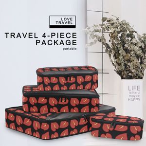 Juego de Organizadores de Equipaje de Viaje con Estampado de Anturio Rojo Hawaiano, en Poliéster, con Paneles de Malla, Personalizables - Product Image 6