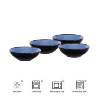 Elegance Ware Ensemble de table en porcelaine bicolore noir pour l'extérieur et bleu pour l'intérieur en céramique émaillée en vente