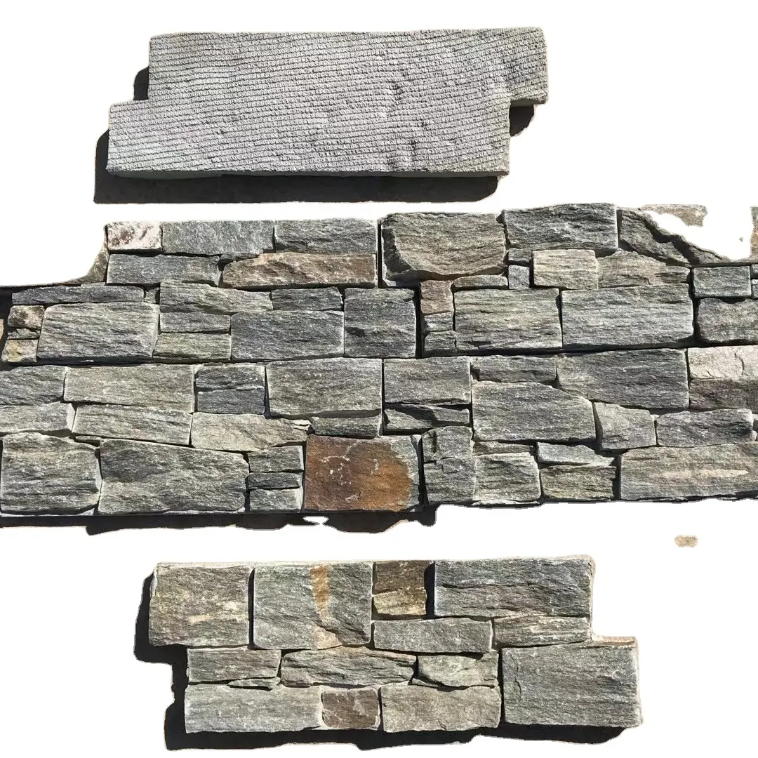 Verde naturale del quarzo esterno cemento cultura pietra impiallacciatura di rivestimento