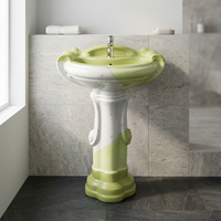 Lavabo de Cerámica Estilo Vintage Europeo, Lavabo Artístico de Lujo Hecho a Mano en China, Lavabo de Cerámica Vintage