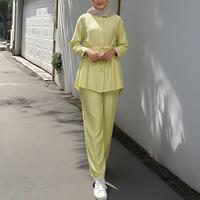 Ensemble 2 pièces pour femmes avec col rabattu et lacets, pantalon large, vêtements de prière du Ramadan, vêtements islamiques de Dubaï, abaya turque