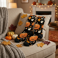 Chaussettes d'hiver personnalisées pour hommes, imprimées numériquement à 360 degrés, motifs citrouille et chat, pour Halloween et les fêtes, vente en gros