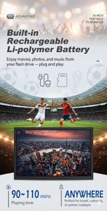 Televisor LED Inteligente Portátil de 15.4 Pulgadas con Android, Pantalla <span class=keywords><strong>HD</strong></span> 16:9, 300cd/m², Sintonizador DVB-T2 ATSC ISDB para <span class=keywords><strong>Ver</strong></span> Partidos de Fútbol en Vivo - Product Image 5