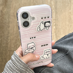 เคสโทรศัพท์ลายแมวน่ารัก 3 มิติ สีชมพู แบบสองชั้น สำหรับ iPhone 17 Pro Max 16 15 14 13 สำหรับผู้หญิง - Product Image 2