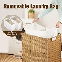 Panier de rangement pliable en rotin PP vintage fait main de 110 L, écologique, avec couvercle, pour vêtements, salle de bain et buanderie