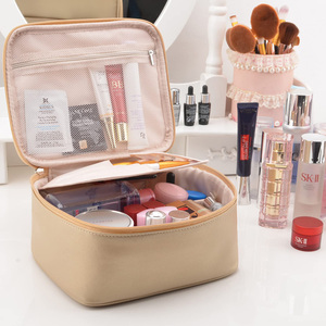 Portable Travel <b>Makeup</b> Bag Large Cosmetic <b>Case</b> with Mesh Pocket Adjustable Divider Handle PU Toiletry Organizer for Women Girls - Product Image 1