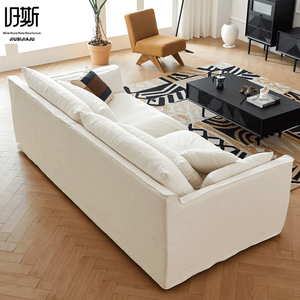 <span class=keywords><strong>Divano</strong></span> Dritto in Lino a Righe con Rivestimento Rimovibile <span class=keywords><strong>e</strong></span> Cuscini Morbidi, Stile Mid-Century per Soggiorni <span class=keywords><strong>e</strong></span> Appartamenti - Product Image 3