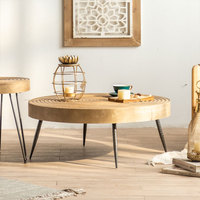 Plateau rond en bois style européen, table intérieur/extérieur en métal style industriel, à manger, table basse en bois