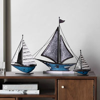 Ensemble de trois ornements de bateaux à voile rétro nordiques, en fer forgé fait main, décoration de luxe légère pour bureau, salon, meuble TV