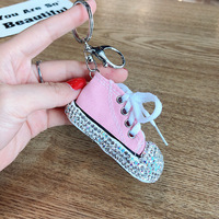 Porte-clés Chaussures en Toile Mignonnes avec Strass, Couleur Bonbon, en Cuir 3D, Effet Bling