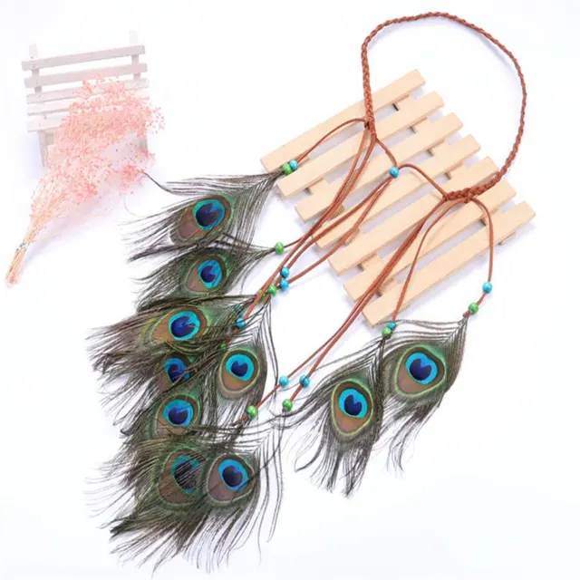 Adjustable Peacock Feather Hair Band Weave Headpieces Bohemia Tribal Indian Hippie Headpiece Hair Accessories For Fancy Dress
