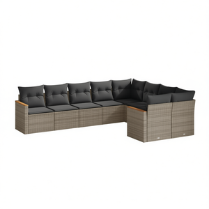 Grey <b>Rattan</b> Garden <b>Sofa</b> Set 8 Seater Cushioned Outdoor Furniture Contemporary Design - Product Image 1