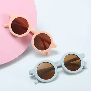 Óculos de sol redondo para crianças, óculos de silicone macio, armação redonda, óculos de sol para meninos e meninas