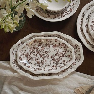 จานอาหารหลักลายพืชเซรามิกสีน้ำตาลแดงวินเทจขนาด 10 นิ้ว 12 นิ้ว - Product Image 6