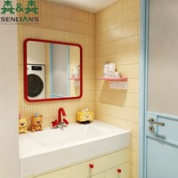 SLS Macaron-Stil Buntes Badezimmer-Waschtischset Abgerundete Ecken Schwebender Schrank Integriertes Waschbecken Roter Rahmen Spiegel