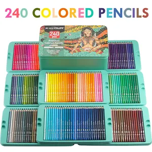 KALOUR 240 pensil warna Set dalam kotak timah dengan 240 profesional pensil warna dan kaya pigmen untuk sketsa dan menggambar sebagai hadiah