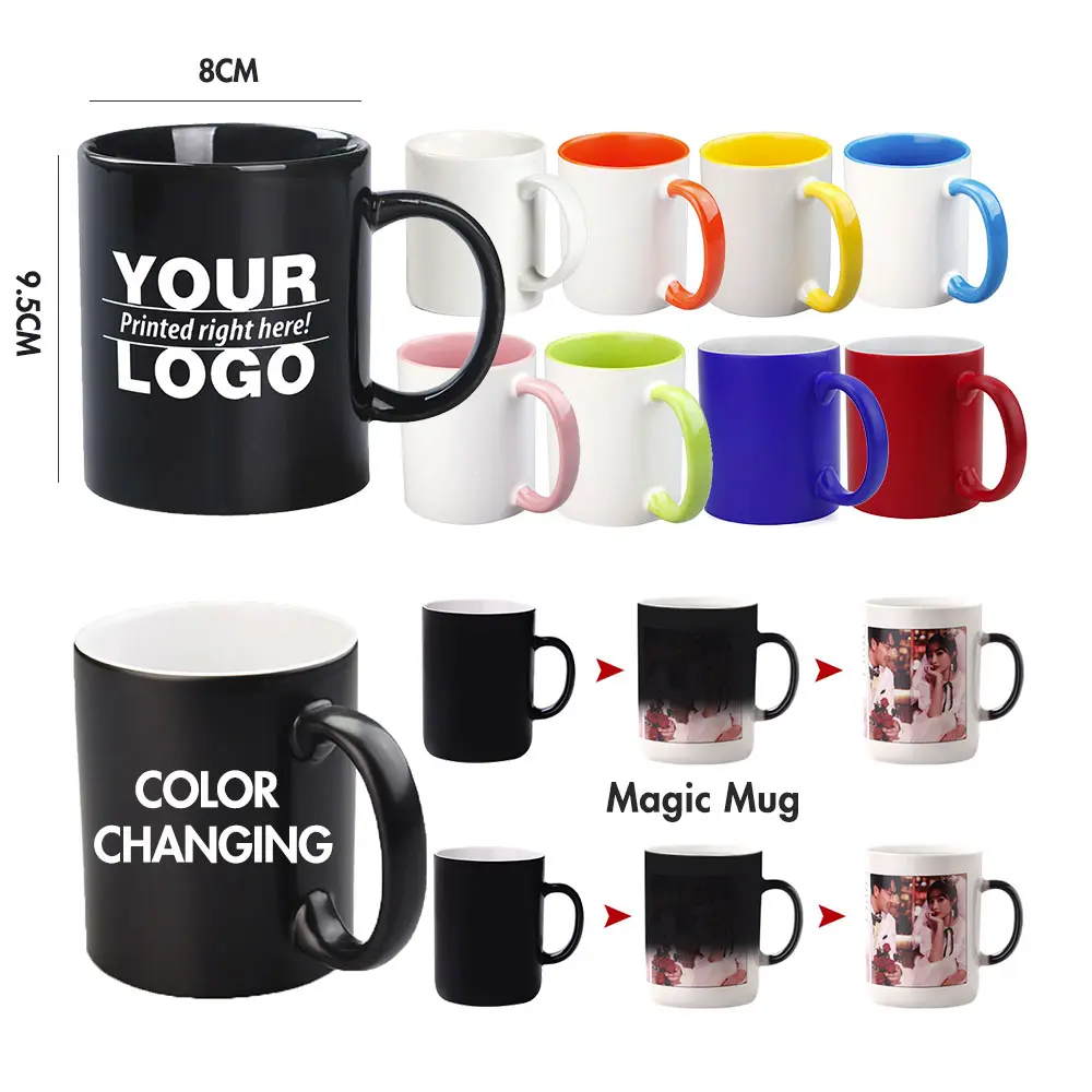 Wholesale Custom Blank Porcelain Mugs Cups Plain White Black Ceramic Sublimation Coffee Cups Mugs With Logo