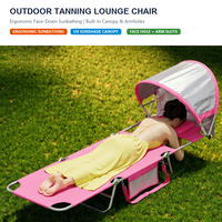 Chaise longue de bronzage pliable portable pour extérieur, avec auvent pare-soleil, inclinable pour la plage, la pelouse et le camping