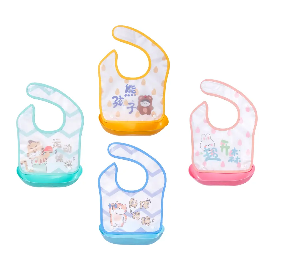 Eco-friendly EVA Waterproof baby PEVA bib surface material PEVA with pocket