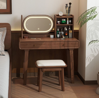 Coiffeuse moderne en bois avec éclairage LED, 4 tiroirs, gain de place, et miroir